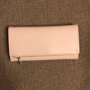Nude faux patent leather wallet